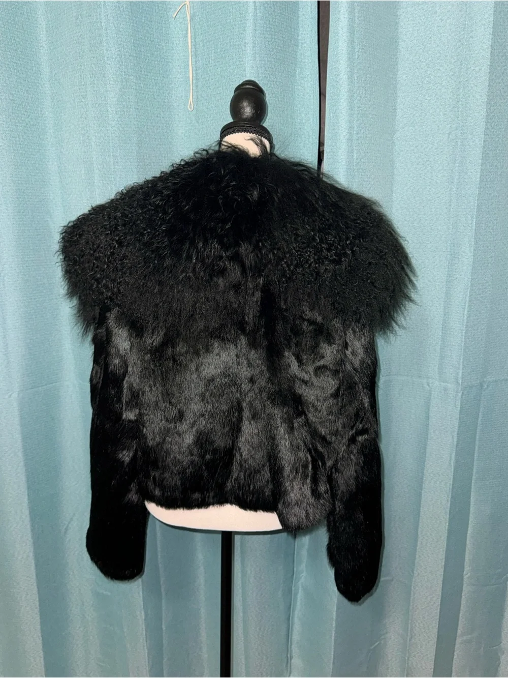 Adrienne Landau Genuine Rabbit & Mongolian Fur Jacket Black Size L